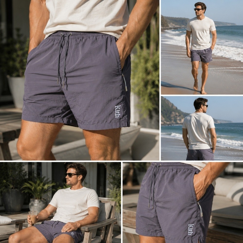 Kith Mens Active Nylon Shorts Gray Embroidered Logo Mesh Lined XL